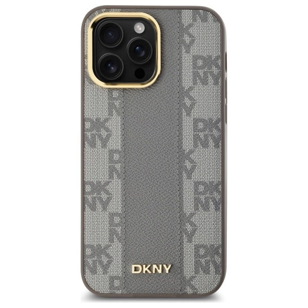 DKNY Leather Checkered Mono Pattern MagSafe iPhone 14 Pro Max Case - Beige_2