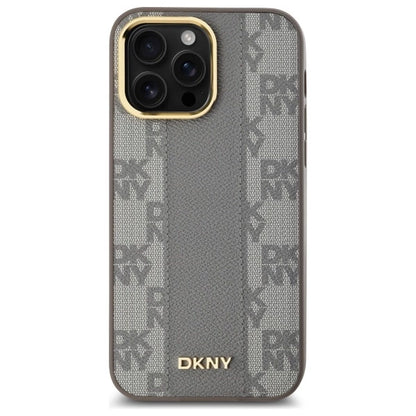 DKNY Leather Checkered Mono Pattern MagSafe iPhone 14 Pro Max Case - Beige_2