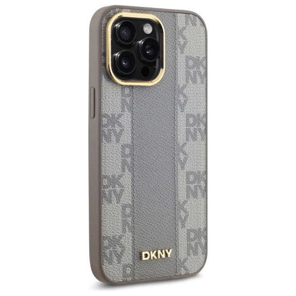 DKNY Leather Checkered Mono Pattern MagSafe iPhone 14 Pro Max Case - Beige_3