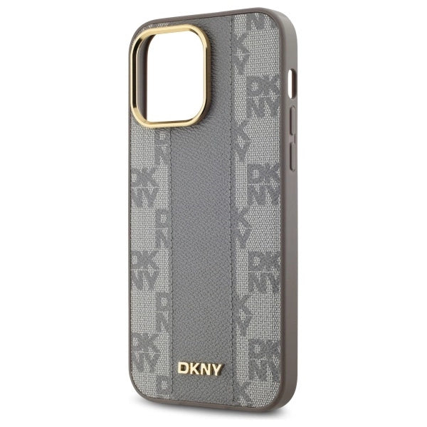 DKNY Leather Checkered Mono Pattern MagSafe iPhone 14 Pro Max Case - Beige_5