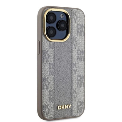 DKNY Leather Checkered Mono Pattern MagSafe iPhone 15 Pro Case - Beige_3