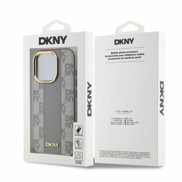 DKNY Leather Checkered Mono Pattern MagSafe iPhone 15 Pro Case - Beige_4