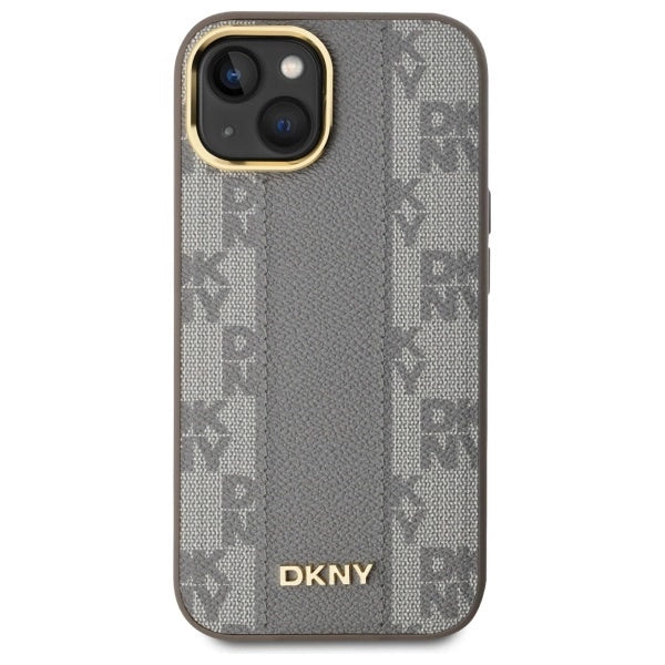 DKNY Leather Checkered Mono Pattern MagSafe iPhone 15 Plus Case - Beige_2