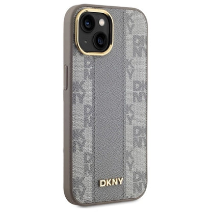 DKNY Leather Checkered Mono Pattern MagSafe iPhone 15 Plus Case - Beige_3