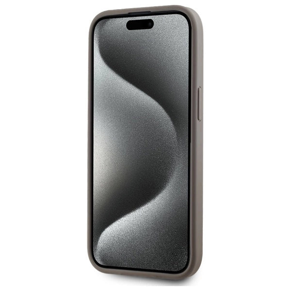DKNY Leather Checkered Mono Pattern MagSafe iPhone 15 Plus Case - Beige_4