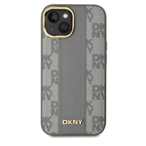 DKNY Leather Checkered Mono Pattern MagSafe iPhone 15 Case - Beige_1
