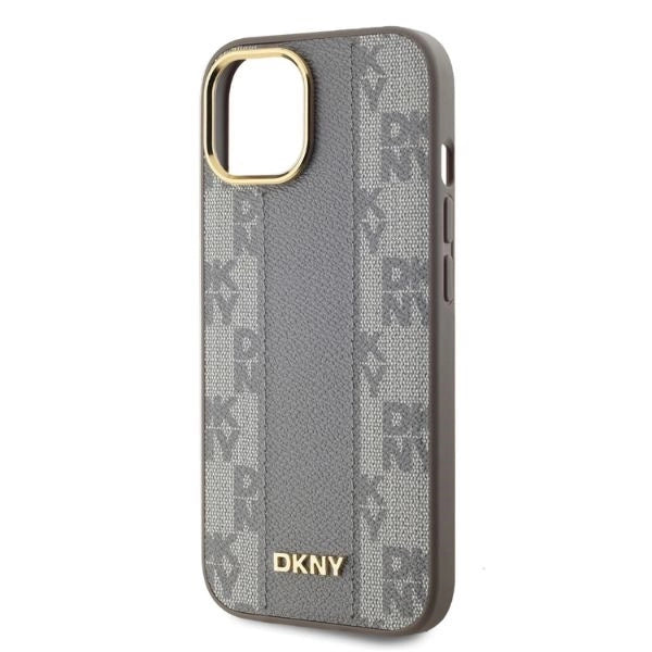 DKNY Leather Checkered Mono Pattern MagSafe iPhone 15 Case - Beige_2
