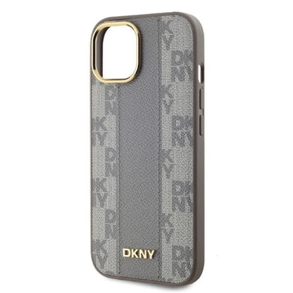 DKNY Leather Checkered Mono Pattern MagSafe iPhone 15 Case - Beige_2
