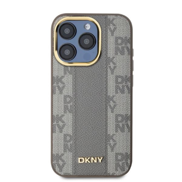 DKNY Leather Checkered Mono Pattern MagSafe iPhone 15 Pro Max Case - Beige_1