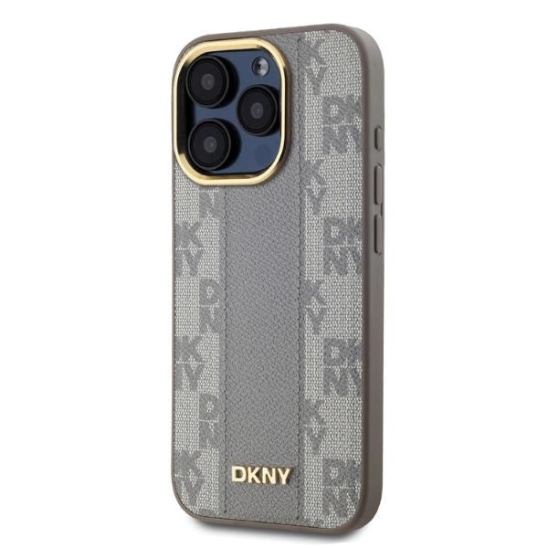 DKNY Leather Checkered Mono Pattern MagSafe iPhone 15 Pro Max Case - Beige_2