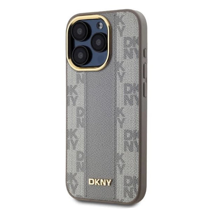 DKNY Leather Checkered Mono Pattern MagSafe iPhone 15 Pro Max Case - Beige_2