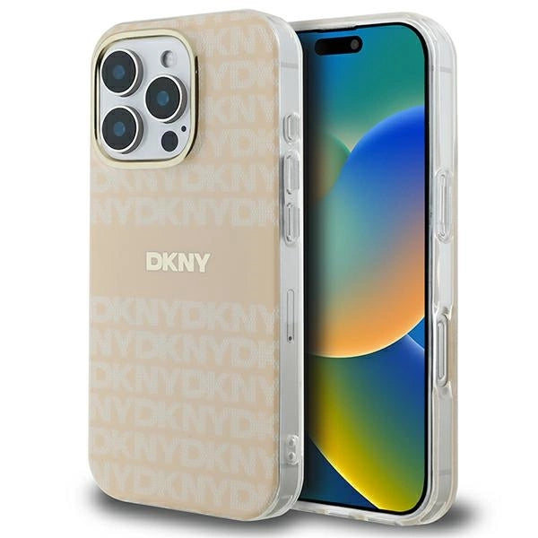 DKNY Repeat Texture Pattern &amp; Stripe MagSafe iPhone 16 Pro Case - Pink_0