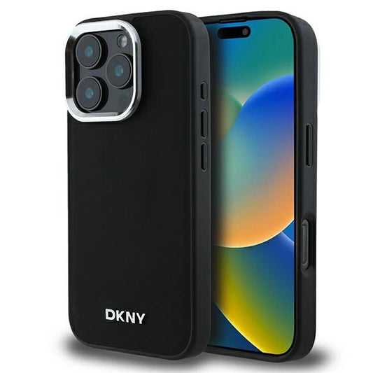 DKNY Plain Silver Logo MagSafe iPhone 16 Pro Case - Black_0