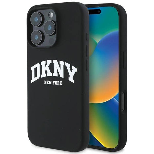 DKNY Silicone White Printed Logo MagSafe iPhone 16 Pro Case - Black_0