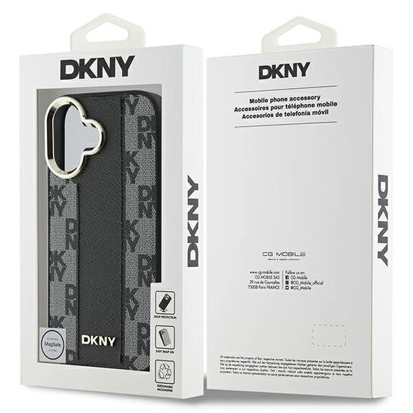 DKNY Checkered Pattern Magsafe iPhone 16 Case - Black_7