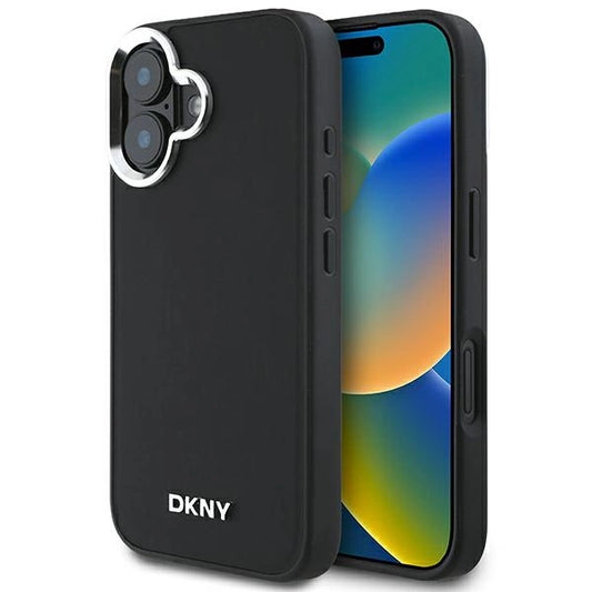 DKNY Plain Silver Logo MagSafe iPhone 16 Case - Black_0