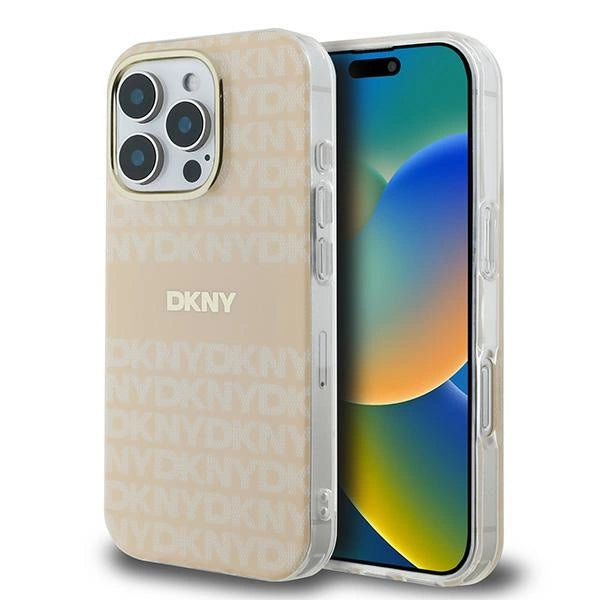 DKNY Repeat Texture Pattern With Stripe iPhone 16 Pro Max Case - Pink_0