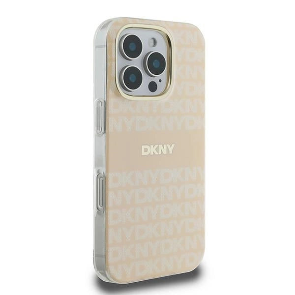 DKNY Repeat Texture Pattern With Stripe iPhone 16 Pro Max Case - Pink_3