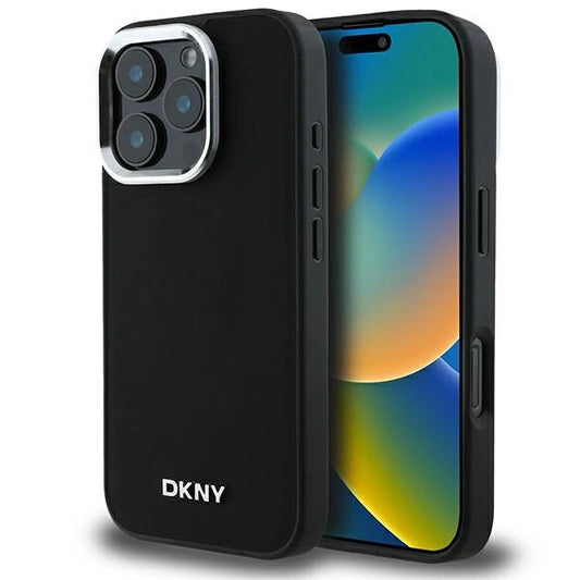 DKNY Plain Silver Logo MagSafe iPhone 16 Pro Max Case - Black_0