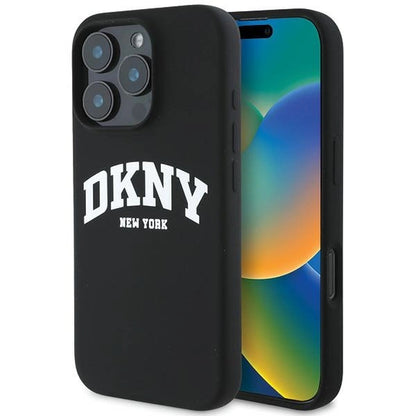 DKNY Silicone White Printed Logo MagSafe Case for iPhone 16 Pro Max - Black_0