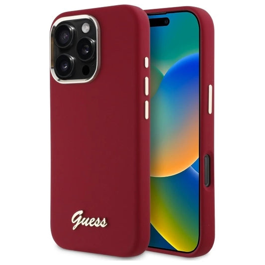 Guess Silicone Script Metal Logo iPhone 16 Pro Case - Pink_0