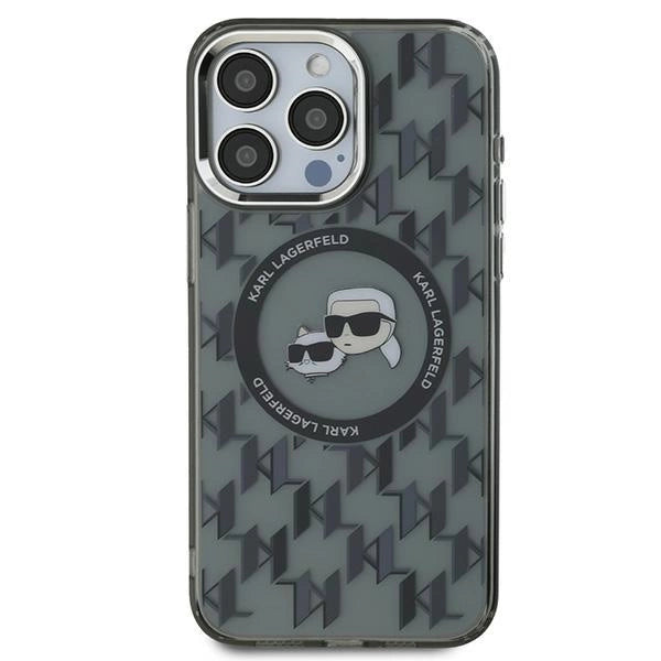 Karl Lagerfeld IML Monogram Karl &amp; Choupette Head MagSafe iPhone 15 Pro Case - Black_2