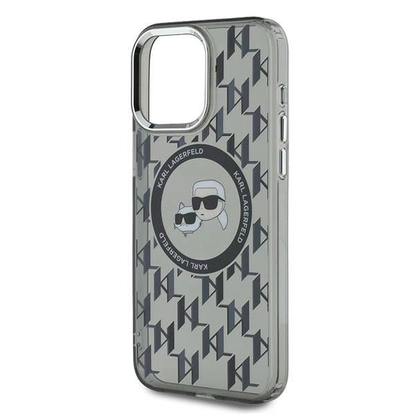 Karl Lagerfeld IML Monogram Karl &amp; Choupette Head MagSafe iPhone 15 Pro Case - Black_5