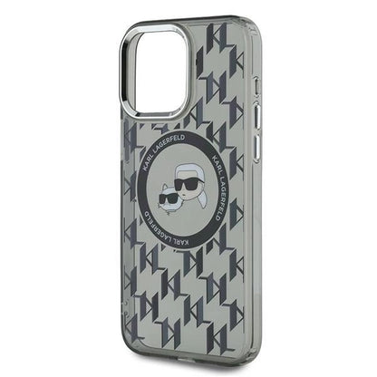 Karl Lagerfeld IML Monogram Karl &amp; Choupette Head MagSafe iPhone 15 Pro Case - Black_5