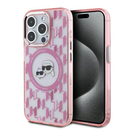 Karl Lagerfeld IML Monogram Karl &amp; Choupette Head MagSafe iPhone 15 Pro Case - Pink_0