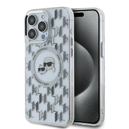 Karl Lagerfeld IML Monogram Karl &amp; Choupette Head MagSafe iPhone 15 Pro Case - Clear_0