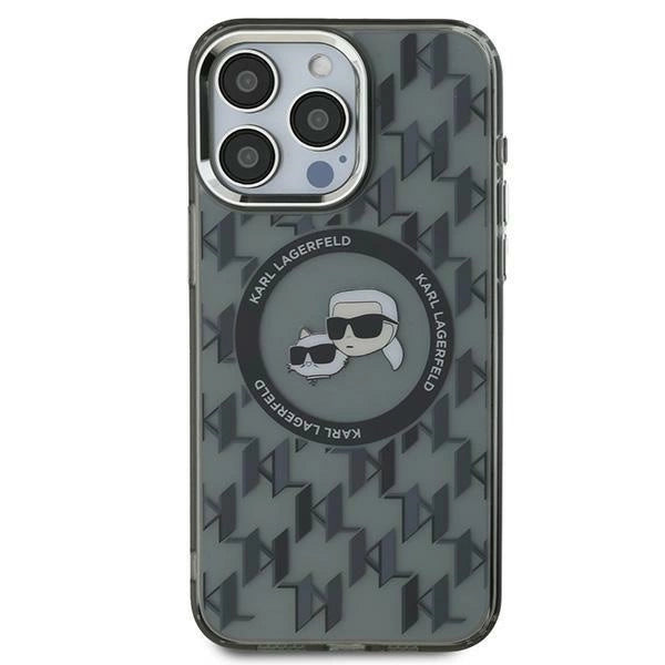 Karl Lagerfeld IML Monogram Karl &amp; Choupette Head MagSafe iPhone 15 Case - Black_0