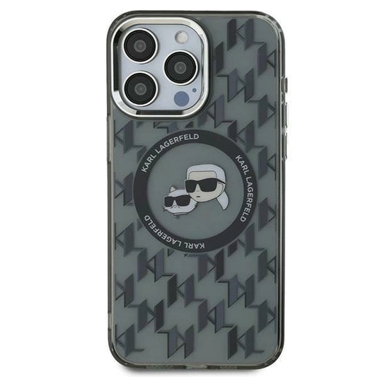 Karl Lagerfeld IML Monogram Karl &amp; Choupette Head MagSafe iPhone 15 Case - Black_0