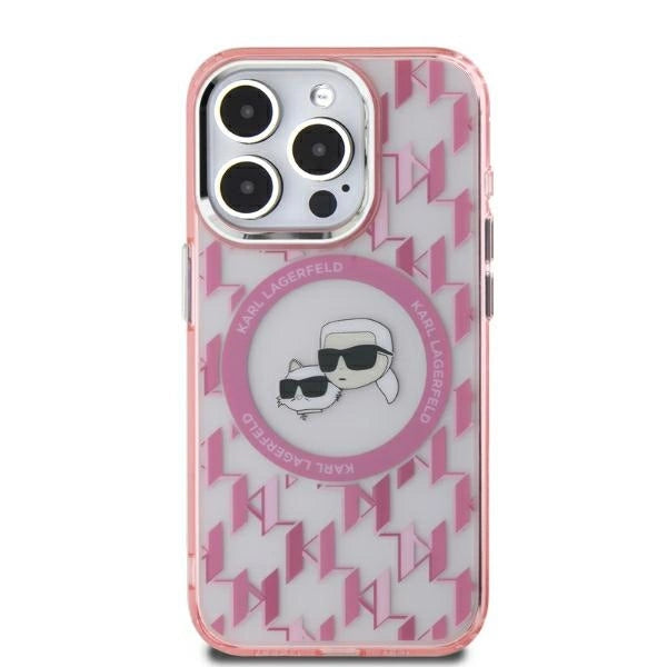 Karl Lagerfeld IML Monogram Karl &amp; Choupette Head MagSafe iPhone 15 Case - Pink_0