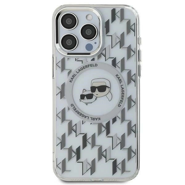 Karl Lagerfeld IML Monogram Karl &amp; Choupette Head MagSafe iPhone 15 Case - Clear_0