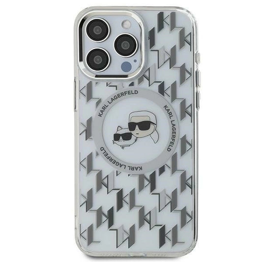 Karl Lagerfeld IML Monogram Karl &amp; Choupette Head MagSafe iPhone 15 Case - Clear_0
