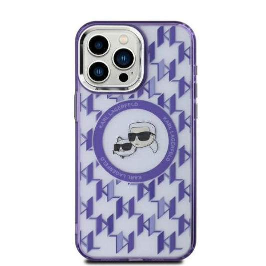 Karl Lagerfeld IML Monogram Karl &amp; Choupette Head MagSafe iPhone 15 Case - Purple_0