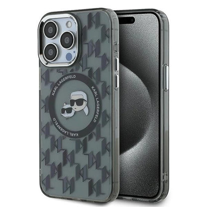 Karl Lagerfeld IML Monogram Karl &amp; Choupette Head MagSafe Case for iPhone 15 Pro Max - Black_0