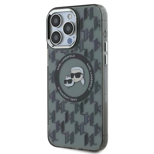 Karl Lagerfeld IML Monogram Karl &amp; Choupette Head MagSafe Case for iPhone 15 Pro Max - Black_1