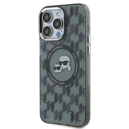 Karl Lagerfeld IML Monogram Karl &amp; Choupette Head MagSafe Case for iPhone 15 Pro Max - Black_1