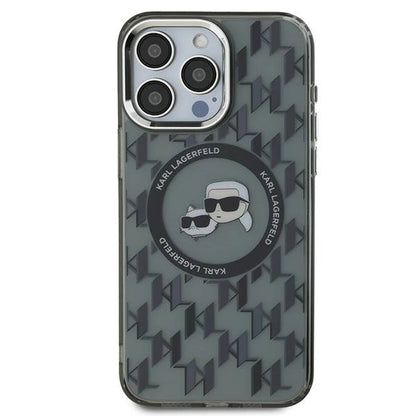 Karl Lagerfeld IML Monogram Karl &amp; Choupette Head MagSafe Case for iPhone 15 Pro Max - Black_2