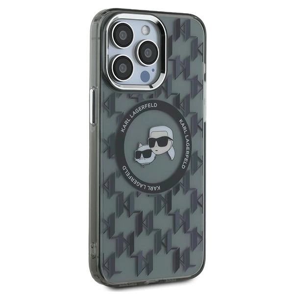 Karl Lagerfeld IML Monogram Karl &amp; Choupette Head MagSafe Case for iPhone 15 Pro Max - Black_3
