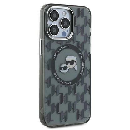 Karl Lagerfeld IML Monogram Karl &amp; Choupette Head MagSafe Case for iPhone 15 Pro Max - Black_3