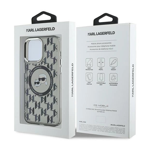 Karl Lagerfeld IML Monogram Karl &amp; Choupette Head MagSafe Case for iPhone 15 Pro Max - Black_7