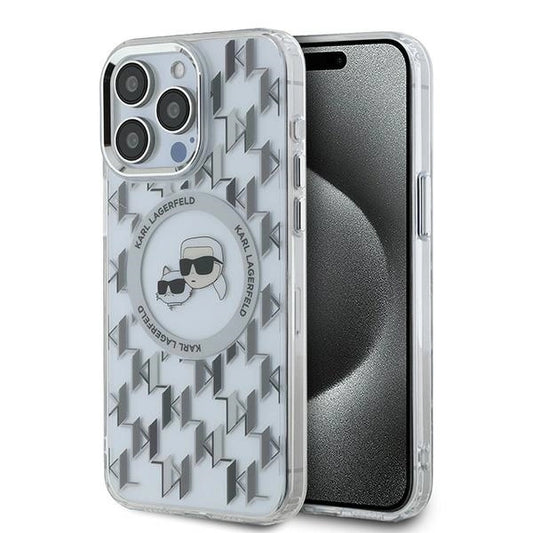 Karl Lagerfeld IML Monogram Karl &amp; Choupette Head MagSafe Case for iPhone 15 Pro Max - Clear_0
