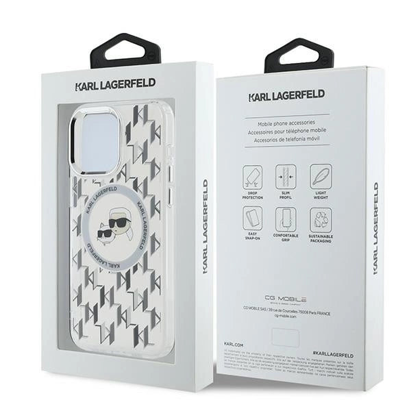Karl Lagerfeld IML Monogram Karl &amp; Choupette Head MagSafe Case for iPhone 15 Pro Max - Clear_7