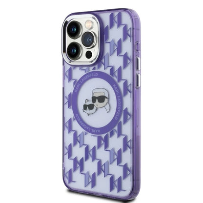Karl Lagerfeld IML Monogram Karl &amp; Choupette Head MagSafe Case for iPhone 15 Pro Max - Purple_2