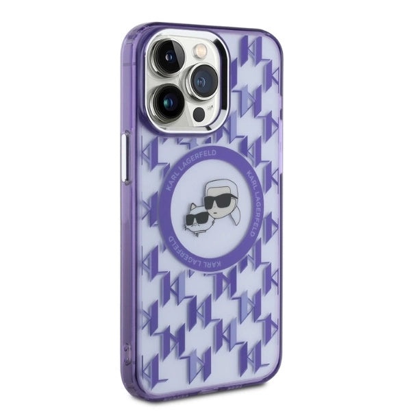 Karl Lagerfeld IML Monogram Karl &amp; Choupette Head MagSafe Case for iPhone 15 Pro Max - Purple_3