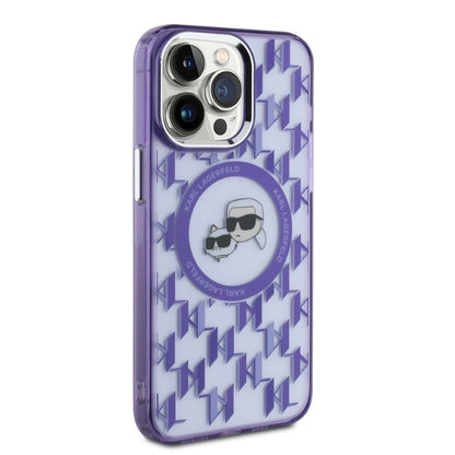 Karl Lagerfeld IML Monogram Karl &amp; Choupette Head MagSafe Case for iPhone 15 Pro Max - Purple_3