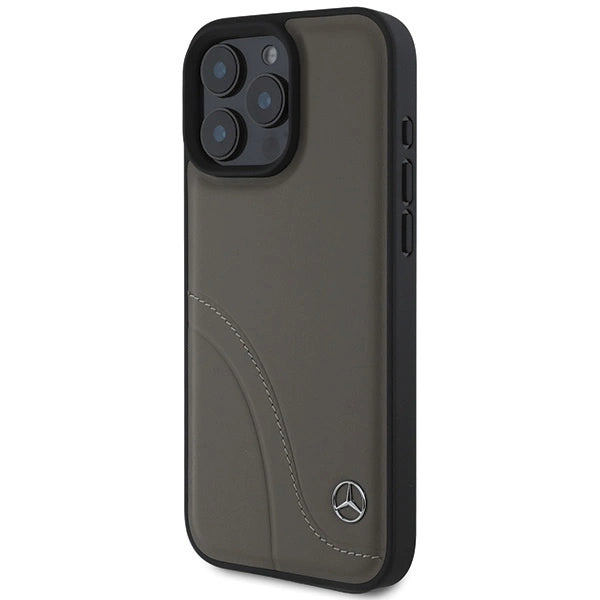 Mercedes MB Curved Stitches Leather iPhone 16 Pro Max Case - Brown_1