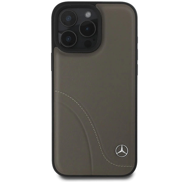 Mercedes MB Curved Stitches Leather iPhone 16 Pro Max Case - Brown_2
